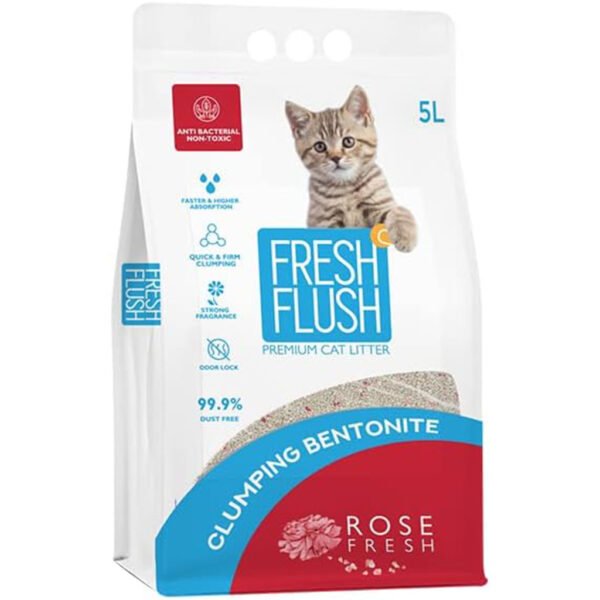 Fresh Flush Bentonite Cat Litter Rose Fresh 5L - Double Scent